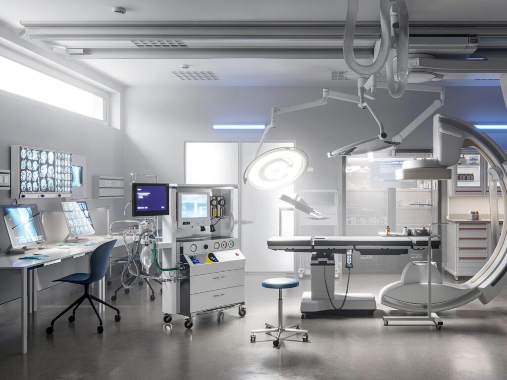 Sala operatoria con apparecchiature elettromedicali